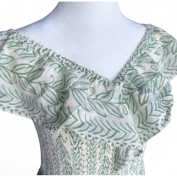 Sail to Sable x Palm Beach Lately Pistachio Leaf Midi Dress Smocked Bodice Sz M - Picture 5 of 16